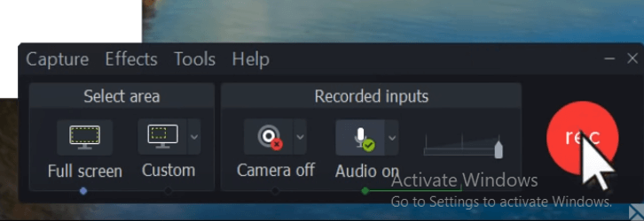Click on Record in Camtasia