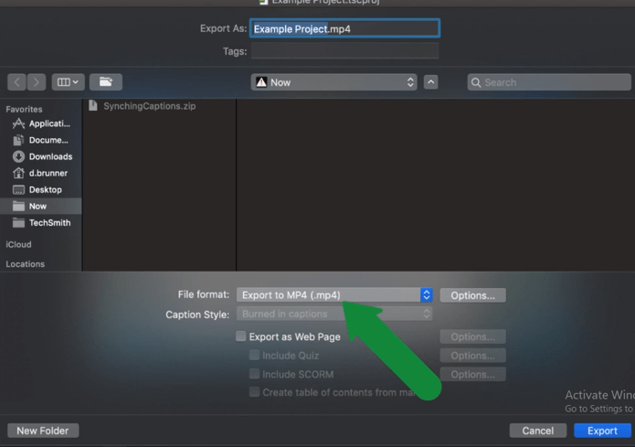 export option in MAC