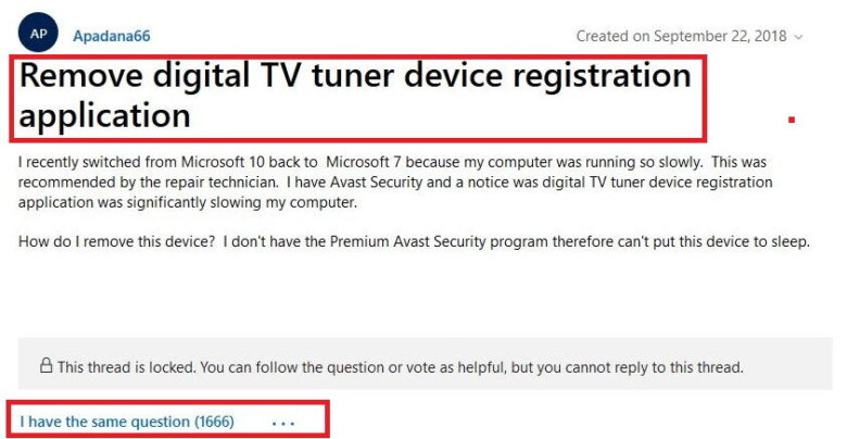 Как удалить digital tv tuner device registration application на виндовс 7